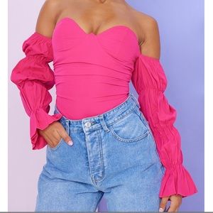 PRETTY LITTLE THING | Hot Pink off shoulder bodysuit